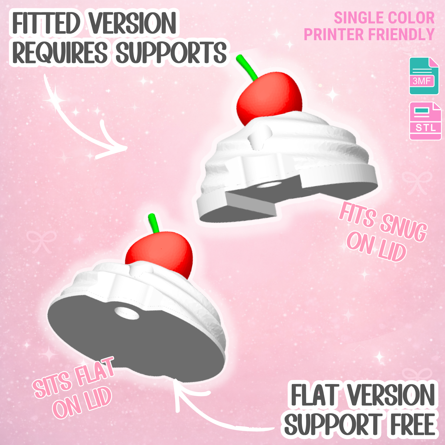 30oz Whipped Cherry Tumbler Topper: 3D Print STL & 3MF File Lid Toppers (Digital Download)