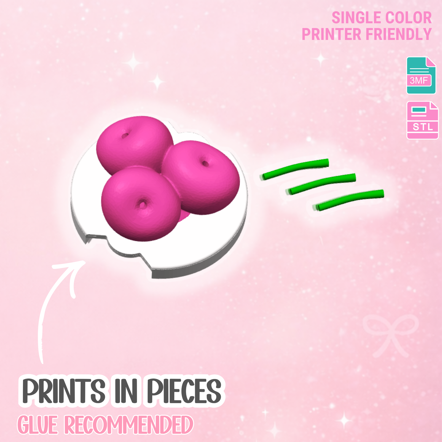 40oz Cherries Tumbler Topper: 3D Print STL & 3MF File Lid Toppers (Digital Download)