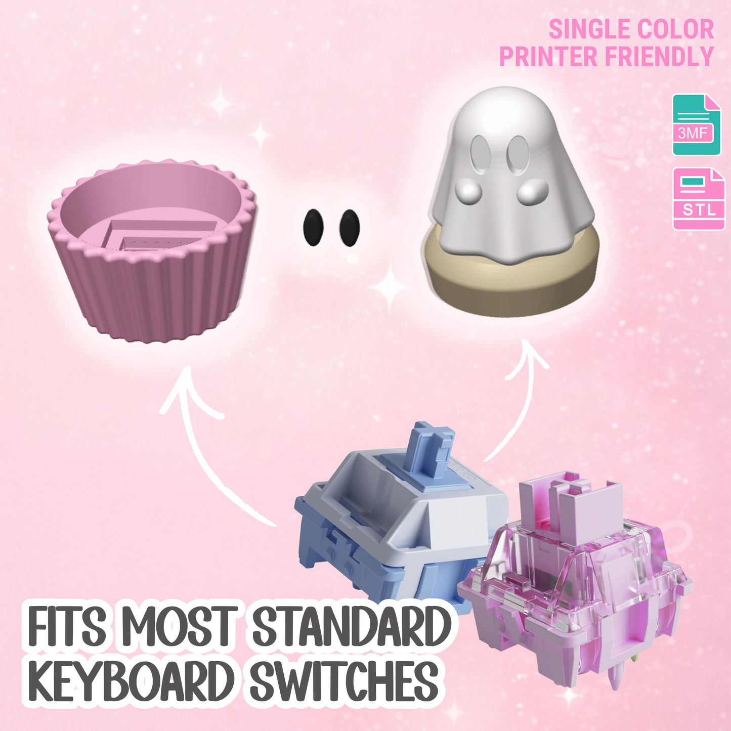 Ghost Cupcake Fidget Clicker Keychain STL & 3MF 3D Print File (Digital Download)