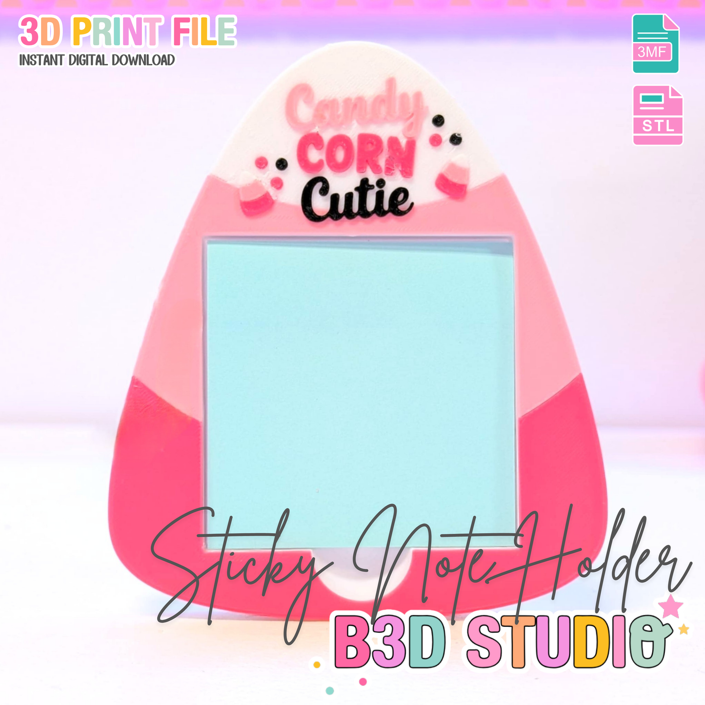 Candy Corn Cutie Sticky Note Holder - STL & 3MF - Digital Download