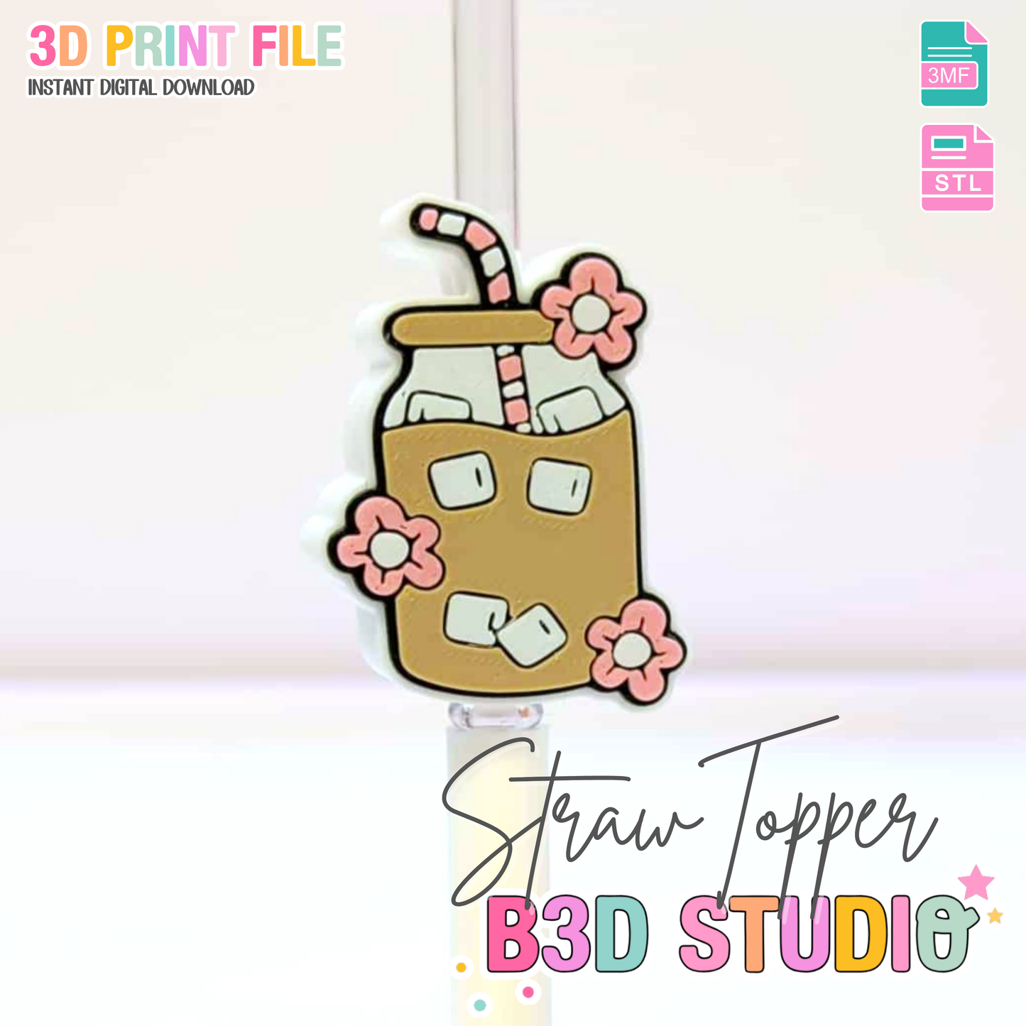 Glass Can Straw Topper 3D Print File (STL & 3MF Digital Download) 8mm + 10mm Sizes