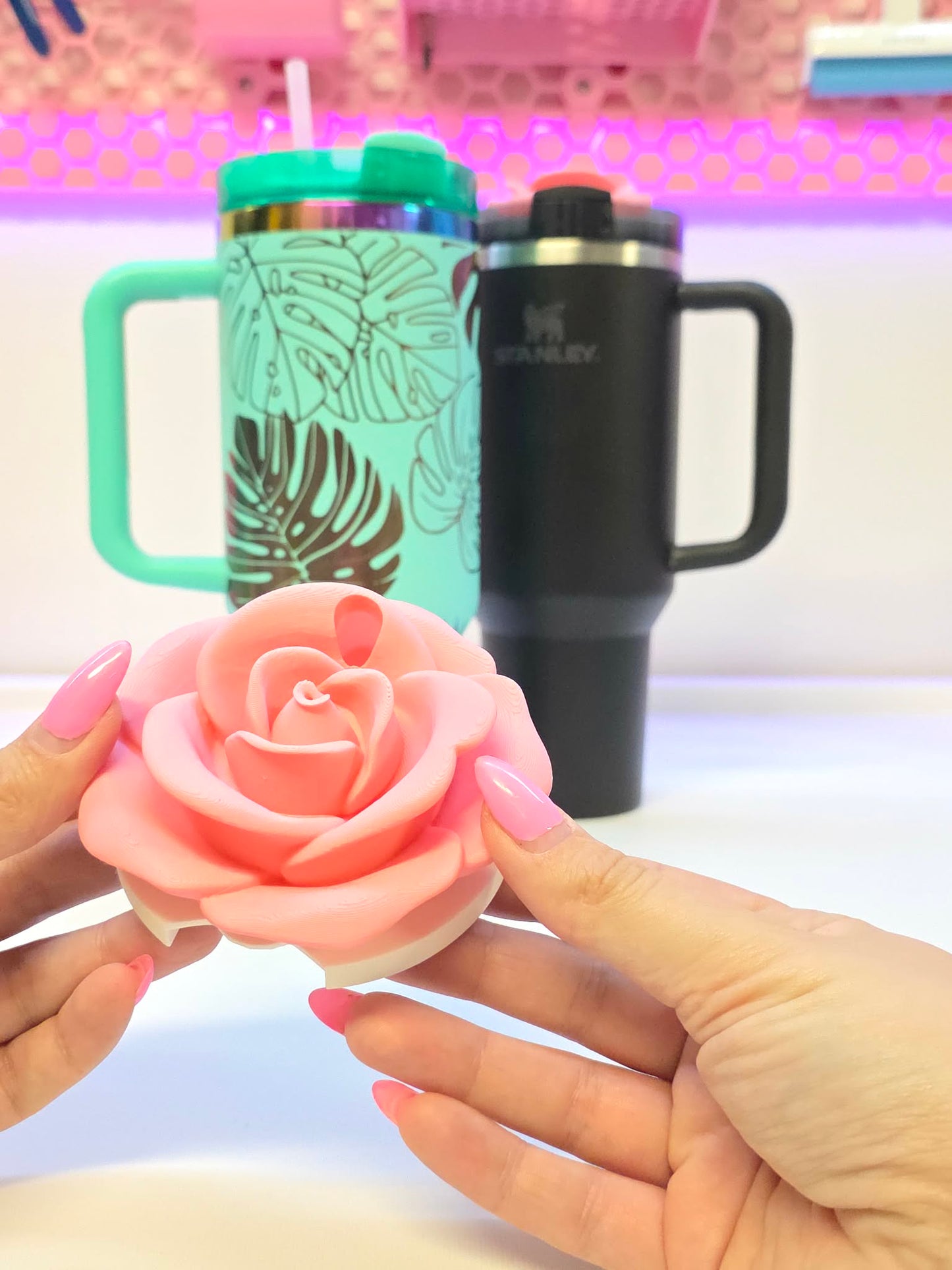 40OZ Rose Tumbler Topper: 3D Print STL & 3MF File Lid Toppers (Digital Download)