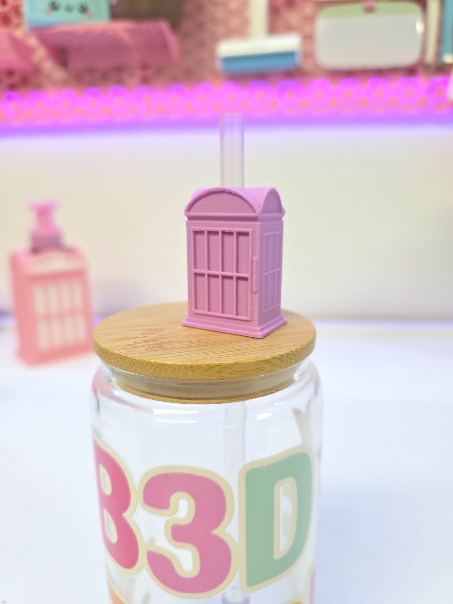 Phone Booth Straw Topper 3D Print File (STL & 3MF Digital Download) 8mm + 10mm Sizes