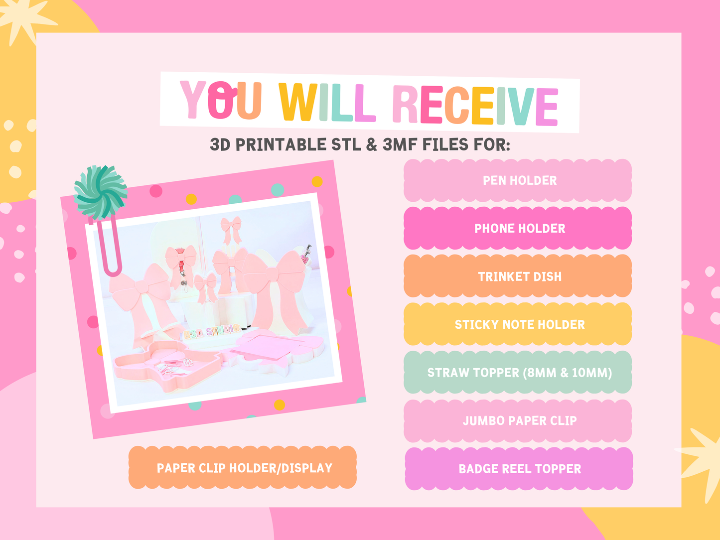 Coquette Bow 3D Print File Bundle : Desk Organizer (STL & 3MF Digital Download)