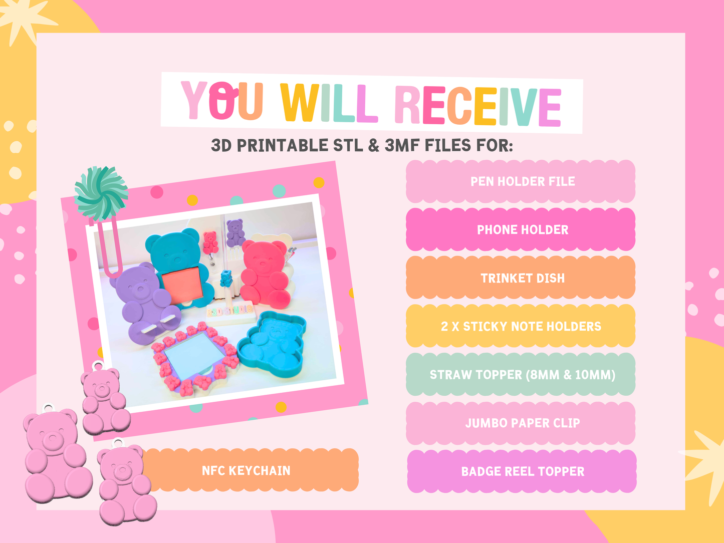 Gummy Bear 3D Print File Mega Design Bundle: Desk Organizer (STL & 3MF Digital Download)