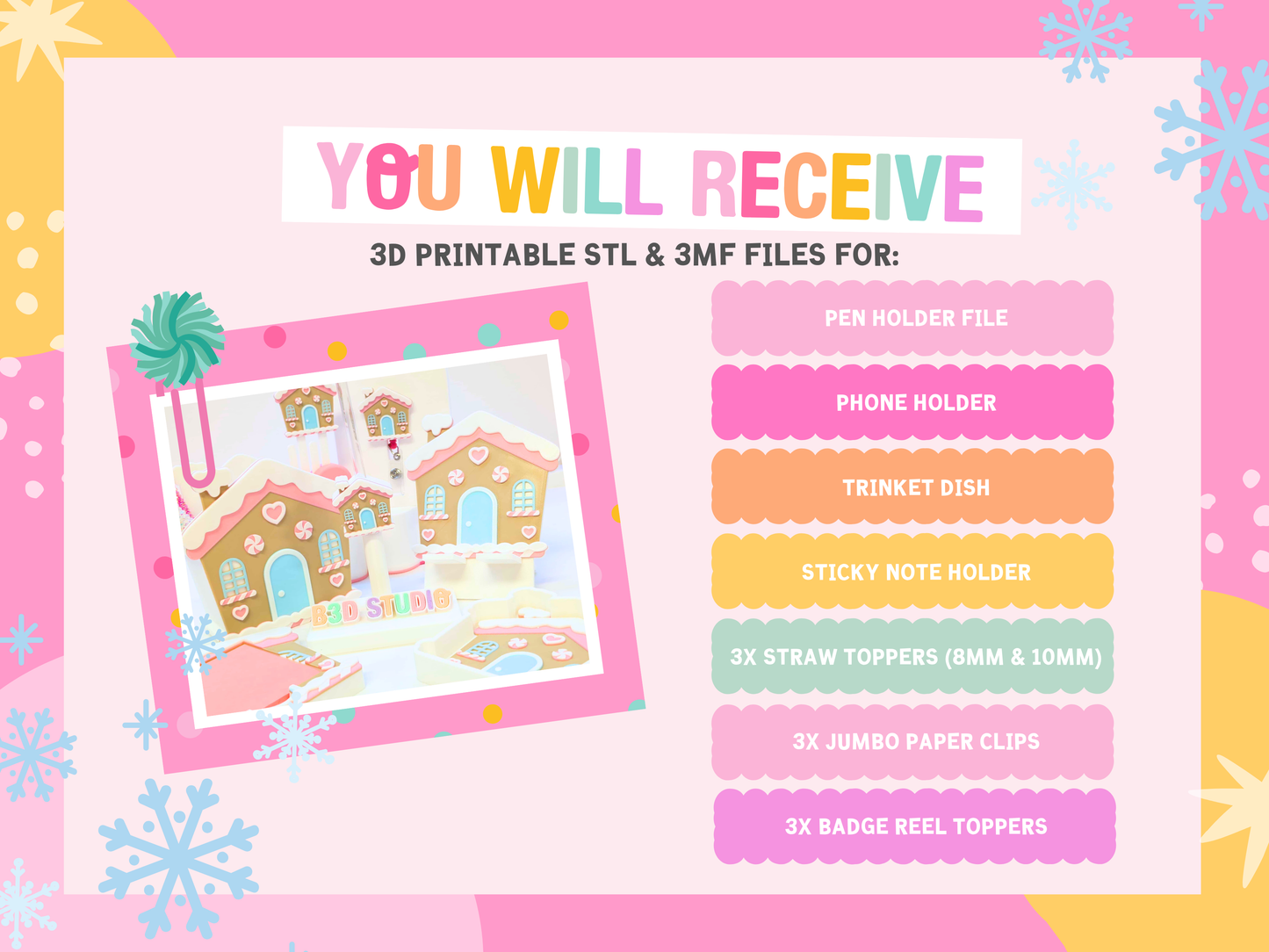 Mega Gingerbread House 3D Print File Bundle: Pen Holder, Trinket Dish, More (STL & 3MF Digital Download)