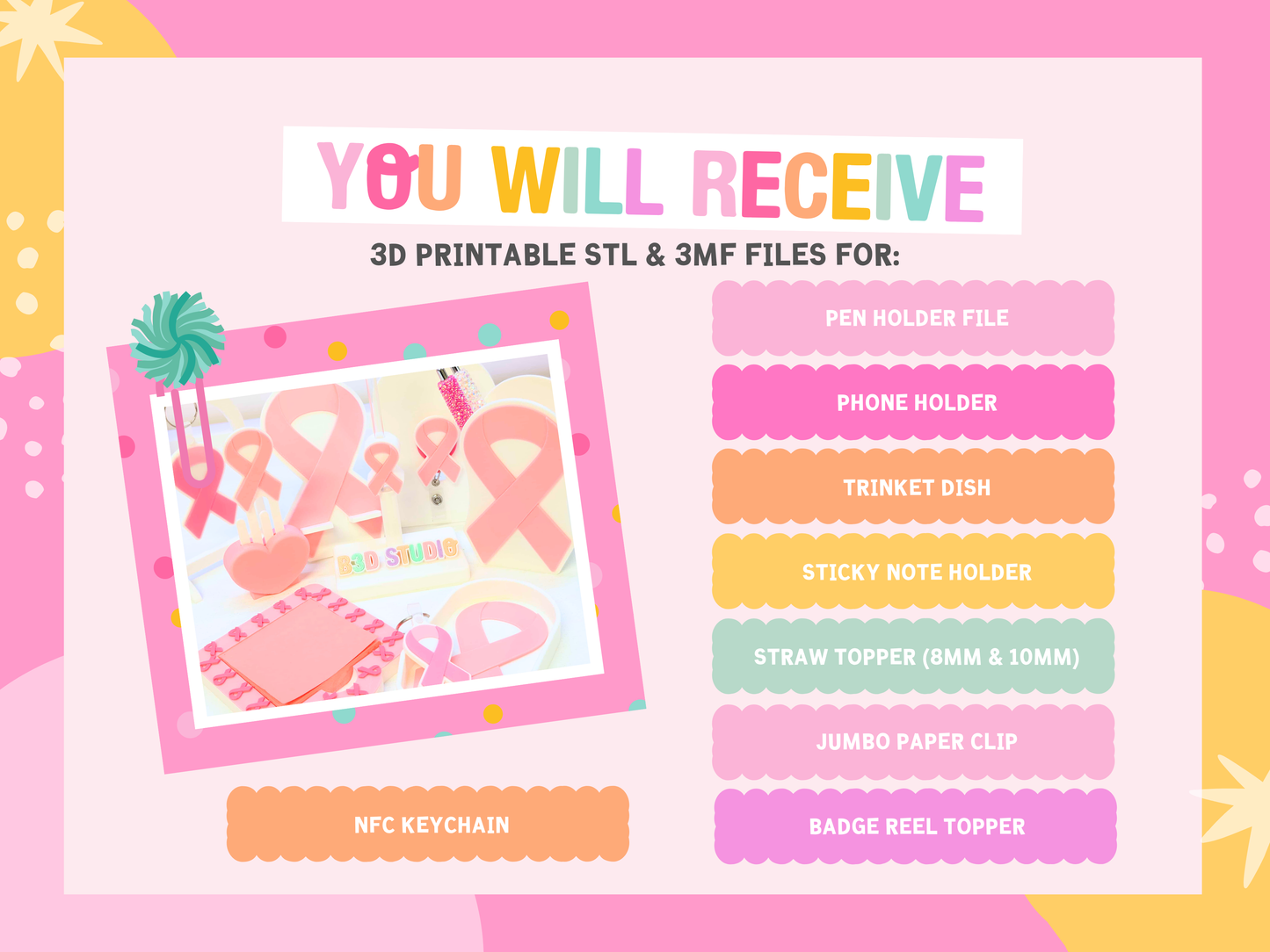 Ribbon 3D Print File Bundle: Pen Holder, Phone Holder, More (STL & 3MF Digital Download)