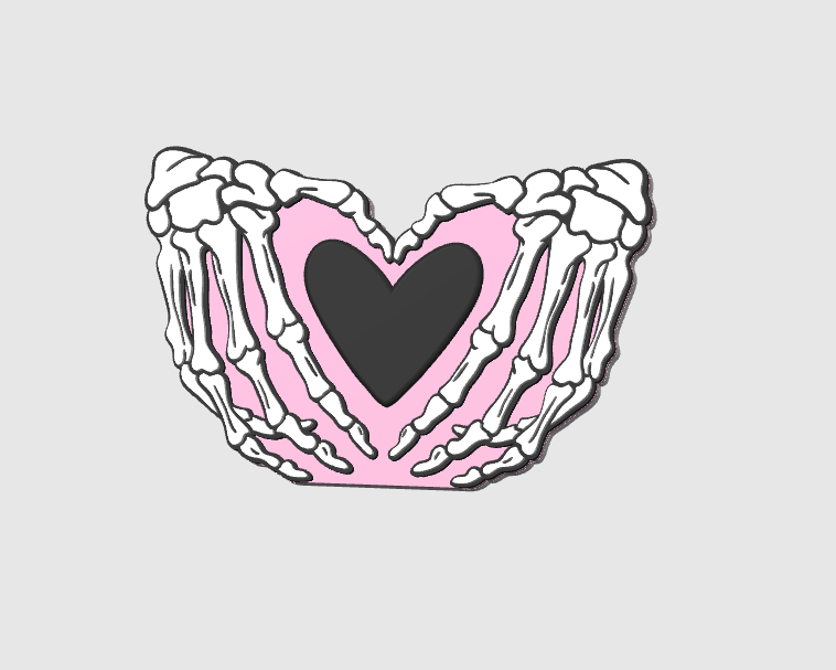 Skeleton Heart Hands Badge Reel Topper 3D Print File (STL & 3MF Digital Download)
