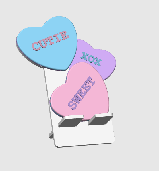Candy Hearts Phone Holder 3D Print File: Fun Desk Decor (STL/3MF Digital Download)