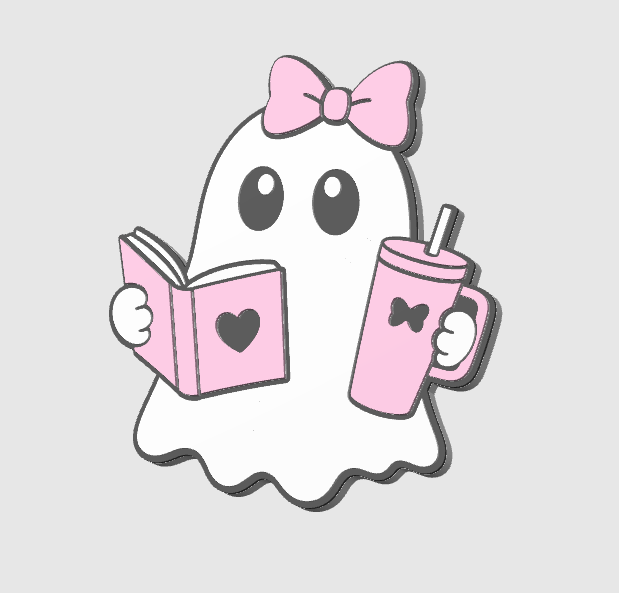 Bookish Ghost Flat Back Topper 3D Print File (STL & 3MF Digital Download)