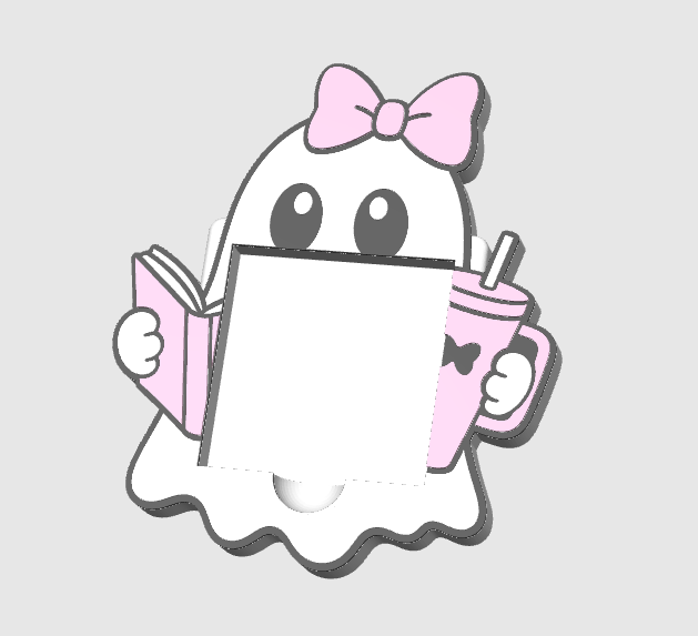 Bookish Ghost Sticky Note Holder: Desk Decor 3D Print File (STL/3MF Digital Download)