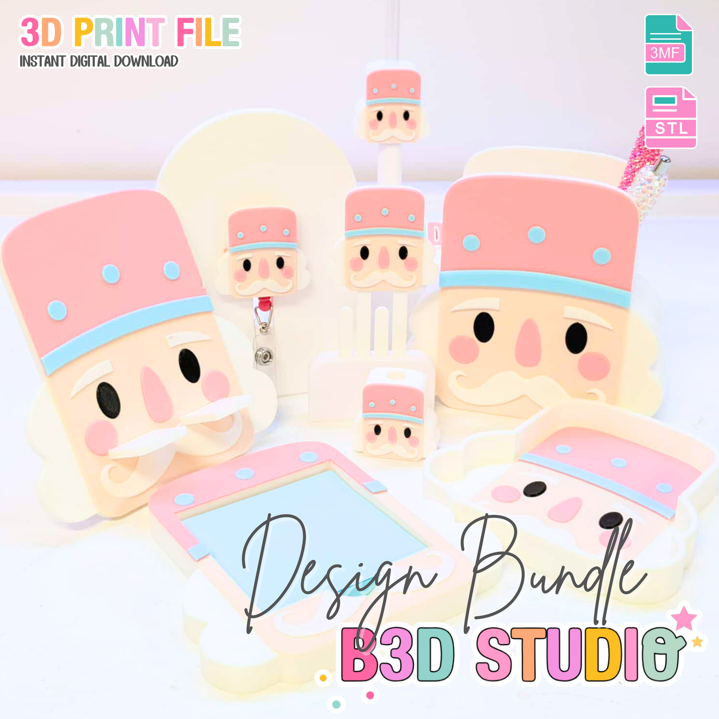 Nutcracker 3D Print File Bundle: Pen Holder, Phone Holder, More (STL & 3MF Digital Download)