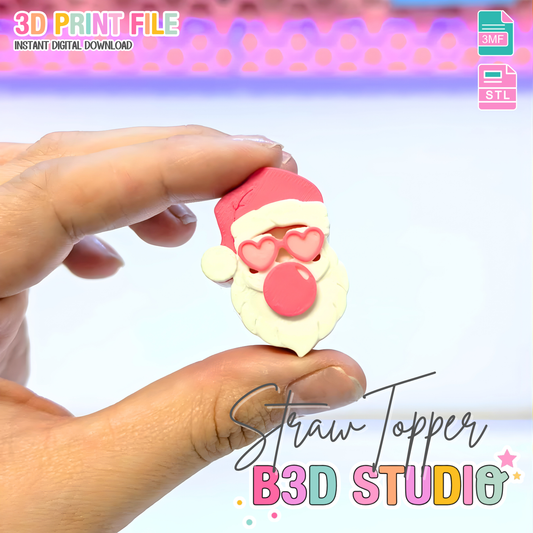 Sassy Santa Straw Topper 3D Print File (STL & 3MF Digital Download) 8mm + 10mm Sizes