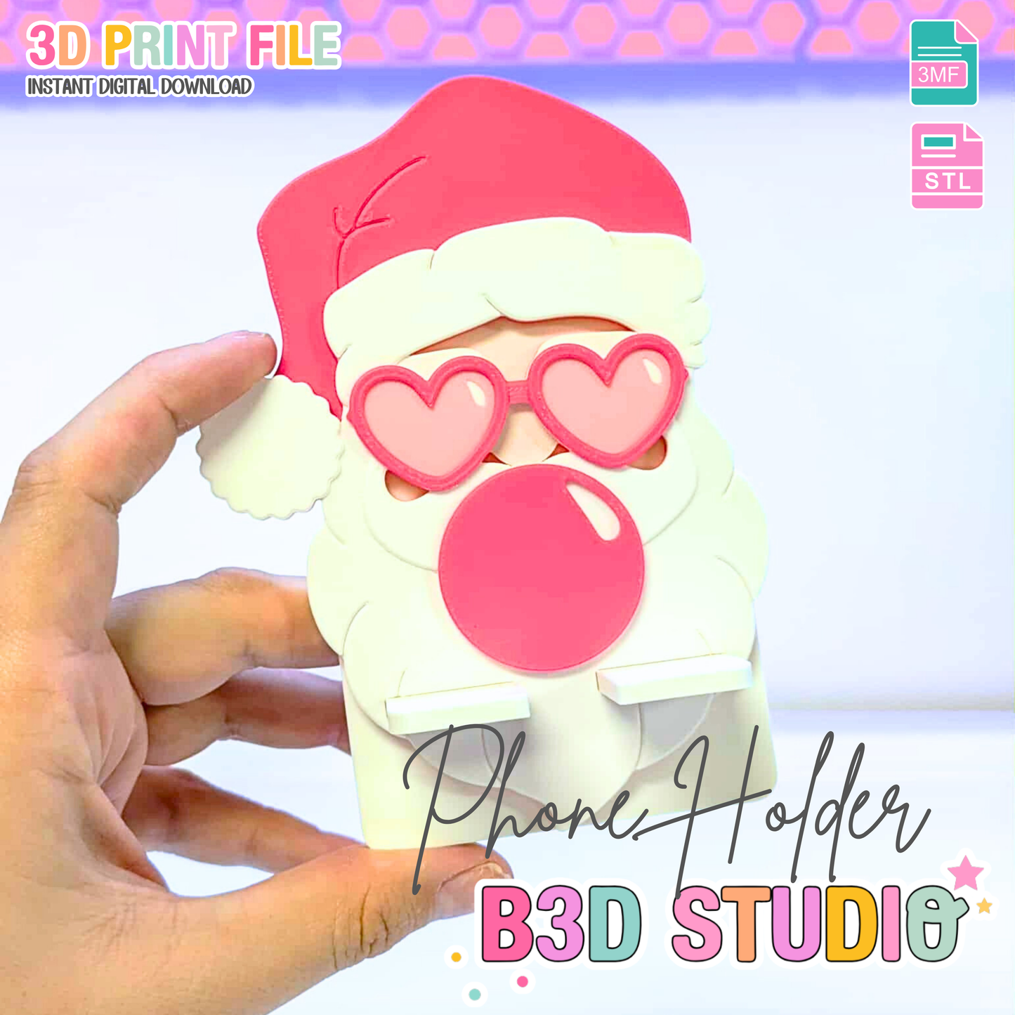 Sassy Santa Phone Holder 3D Print File: Fun Desk Decor (STL/3MF Digital Download)