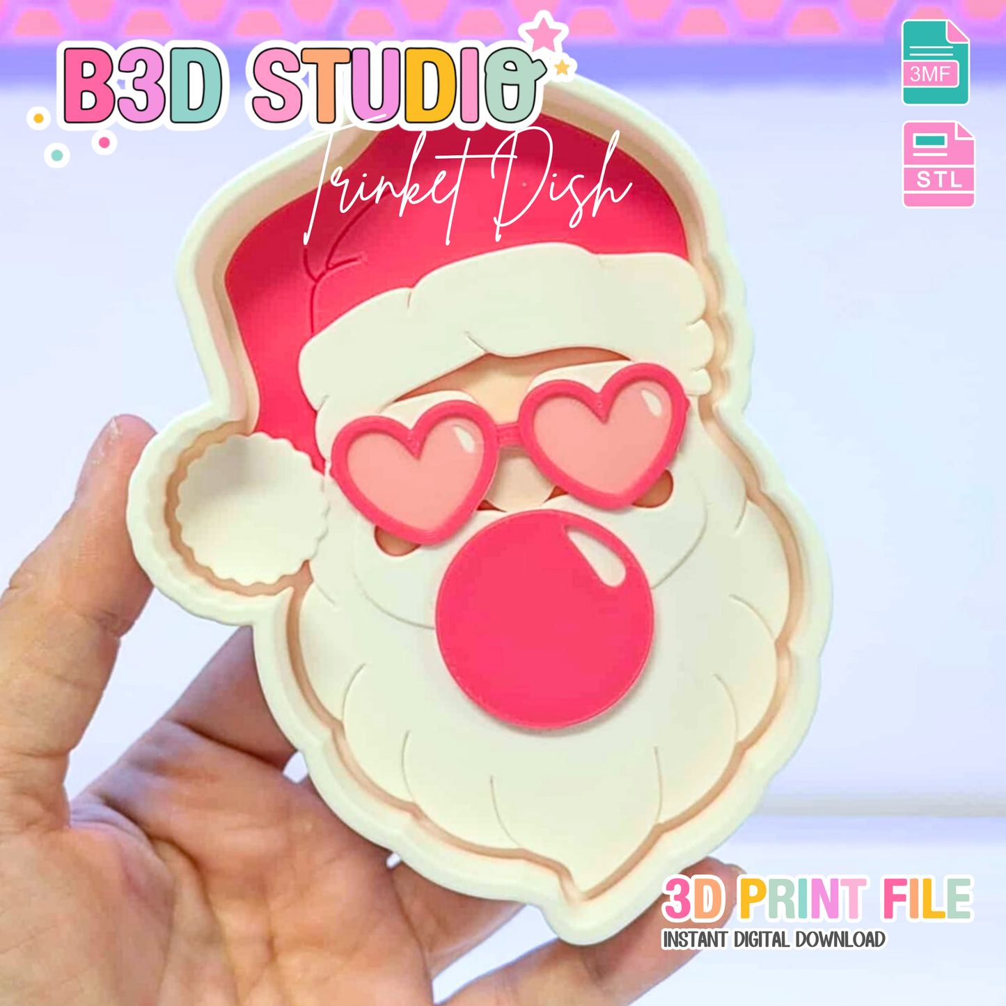 Sassy Santa Trinket Dish 3D Print File (STL & 3MF)