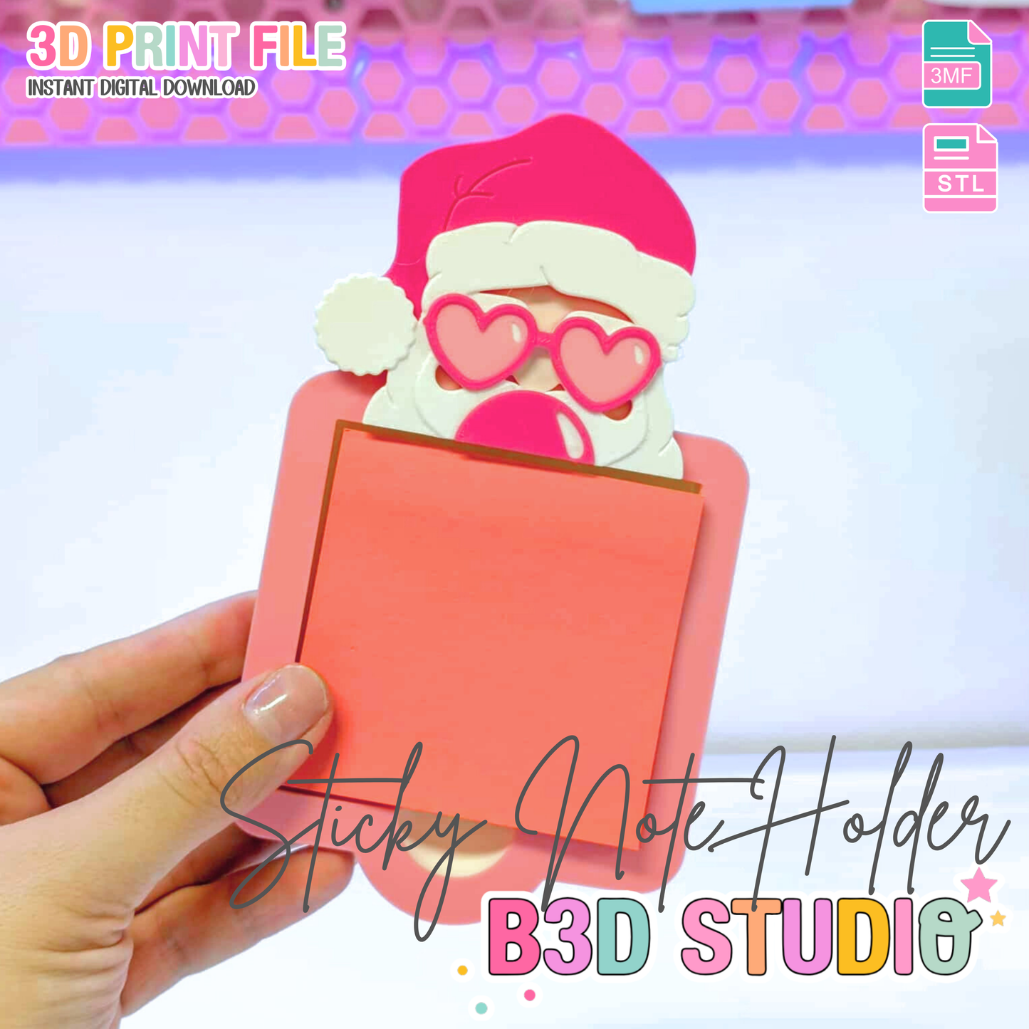 Sassy Santa Sticky Note Holder STL + 3MF File: 3D Printable (Digital Download)