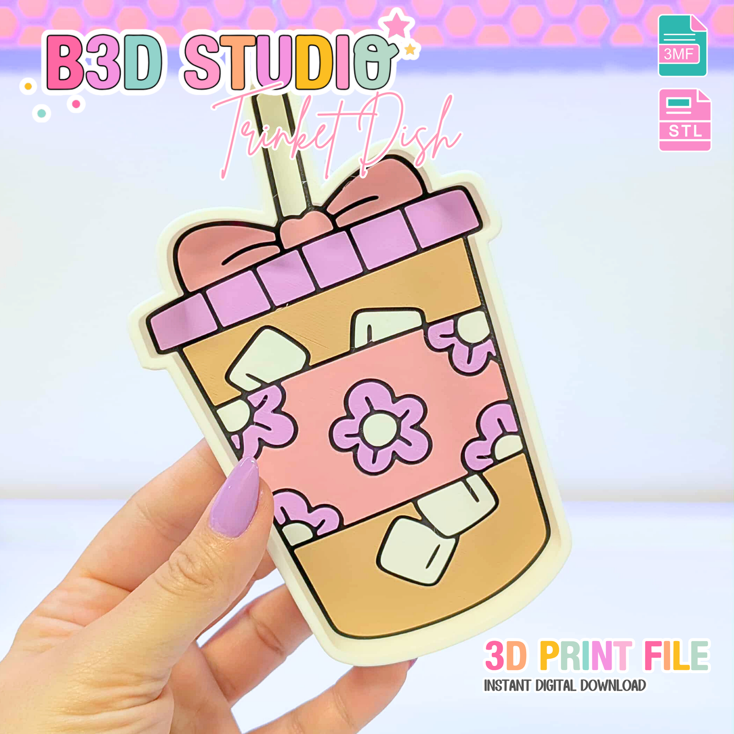 Iced Coffee Trinket Dish 3D Print File – Desk Organization (Digital Download)