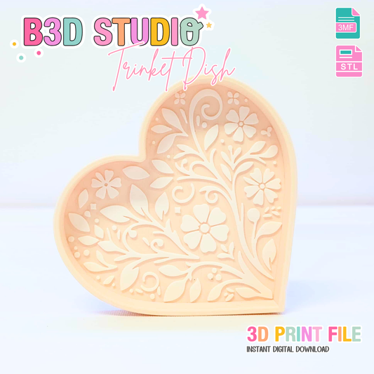 Heart Motif Trinket Dish 3D Print File – Desk Organization (Digital Download)
