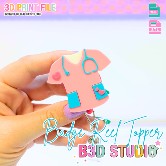Scrub Top Badge Reel Topper Flat Back 3D Print File (STL & 3MF Digital Download)