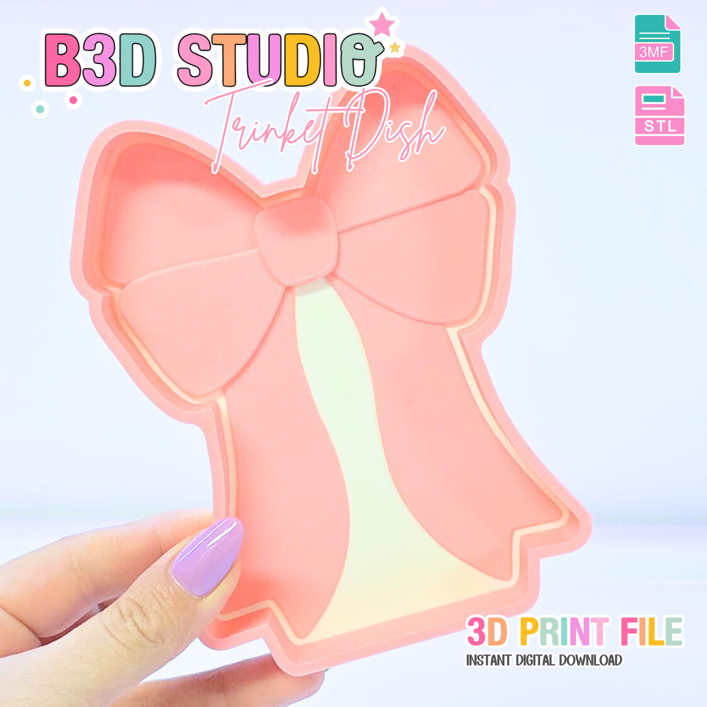 Coquette Bow Trinket Dish 3D Print File (STL & 3MF)
