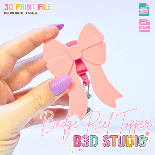 Coquette Bow Badge Reel Topper Flat Back 3D Print File (STL & 3MF Digital Download)