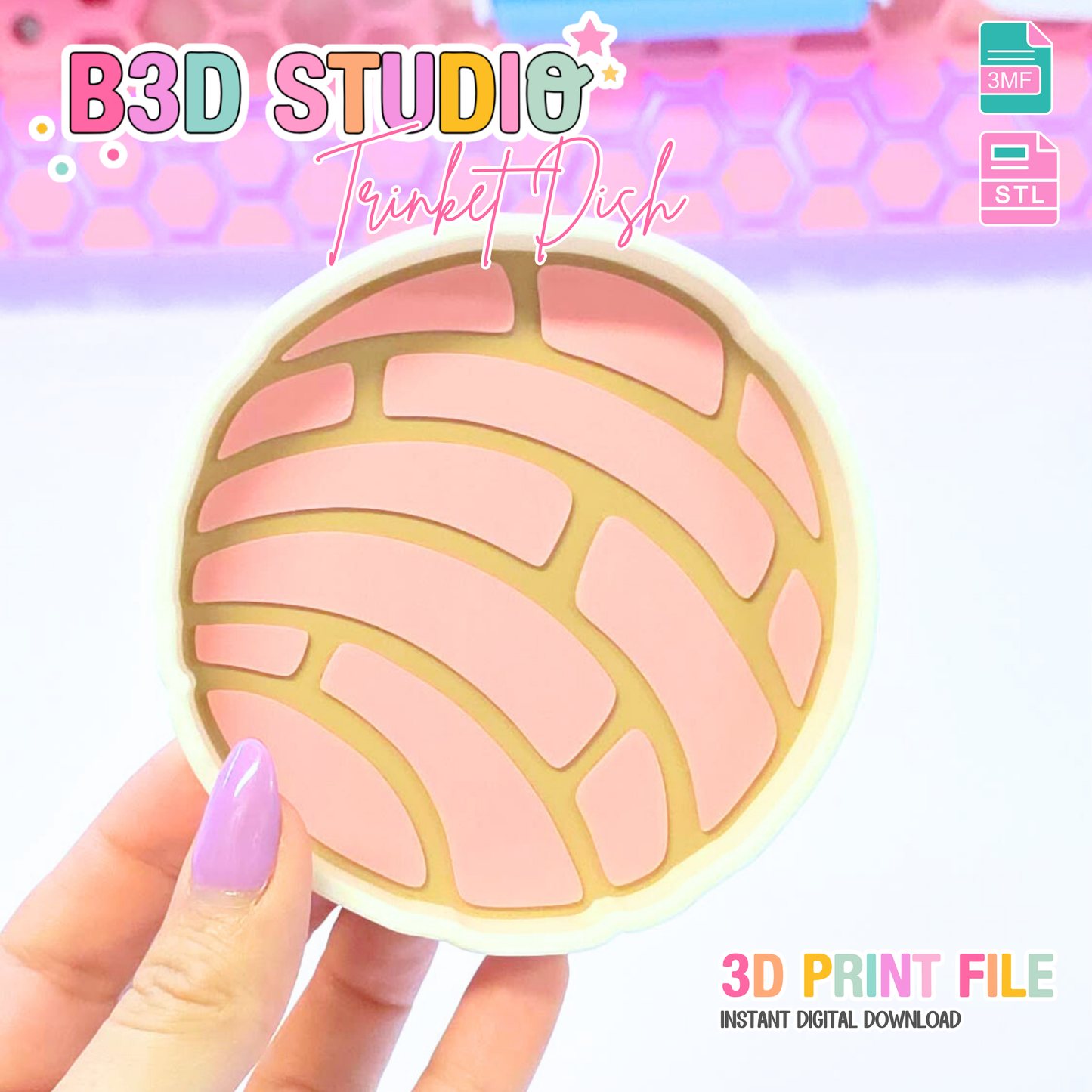 Circle Concha Trinket Dish STL/3MF File – 3D Print Desk Organizer (Digital Download)