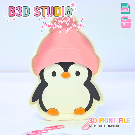 Cute Penguin Trinket Dish 3D Print File, Digital Download (STL & 3MF File)
