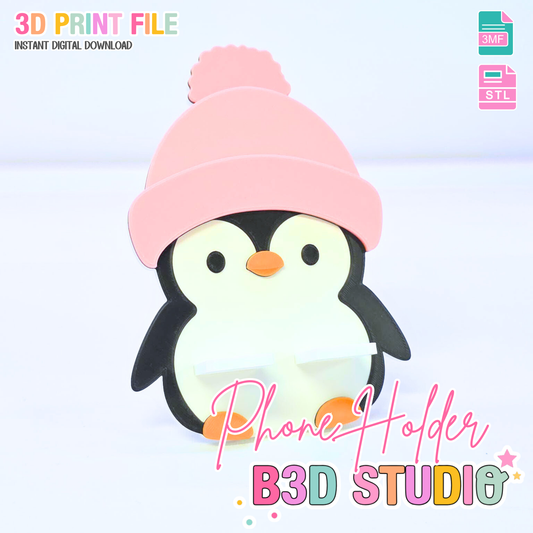 Cute Penguin Phone Holder 3D Print File: Fun Desk Decor (STL/3MF Digital Download)