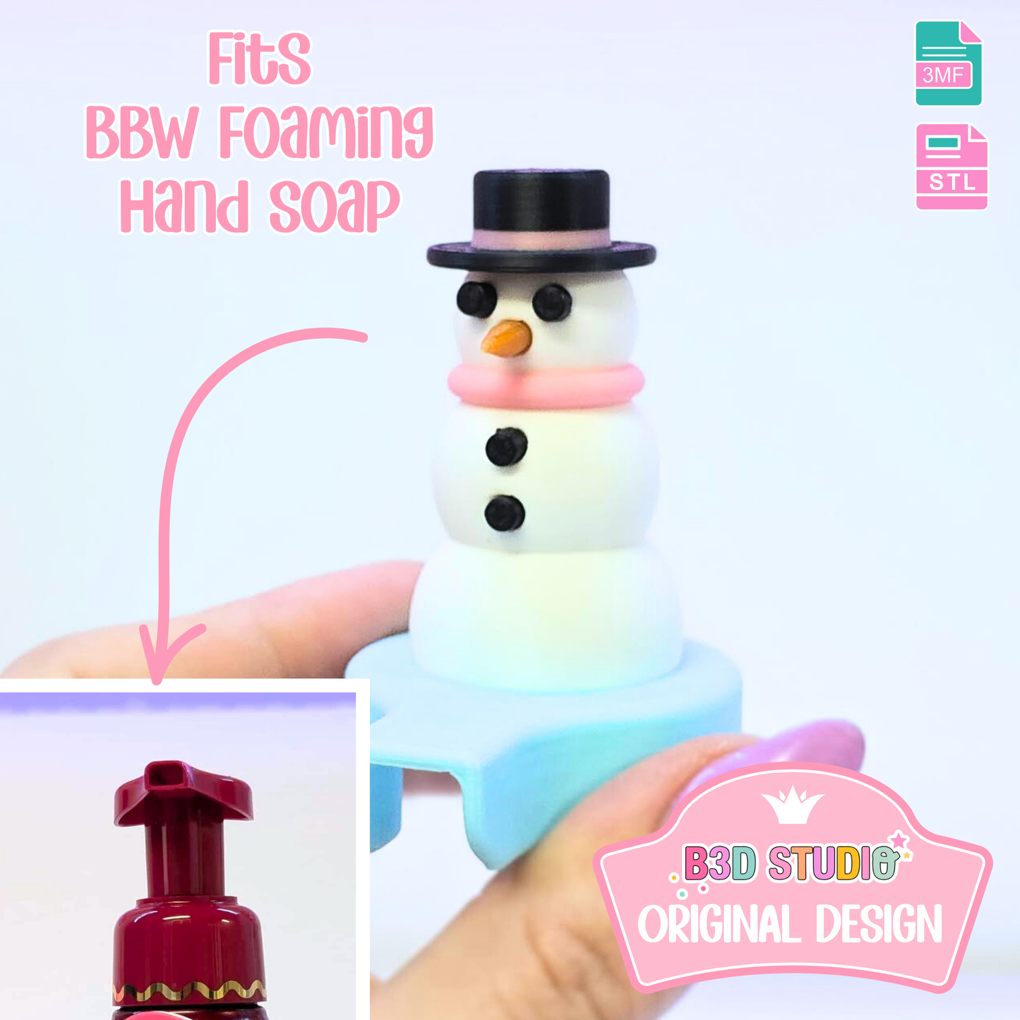Snowman Soap Topper: 3D Print STL & 3MF File Gift (Digital Download)