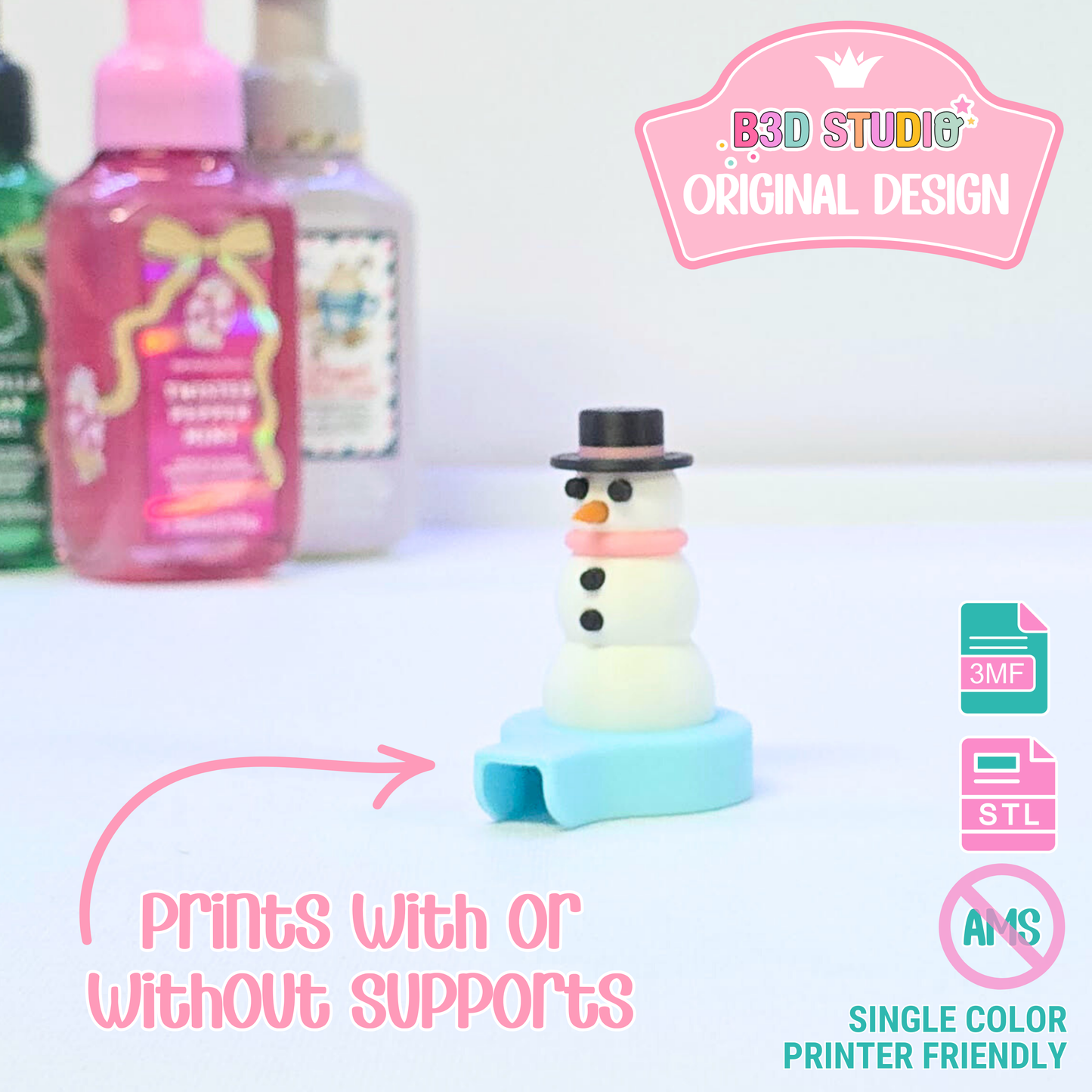 Snowman Soap Topper: 3D Print STL & 3MF File Gift (Digital Download)