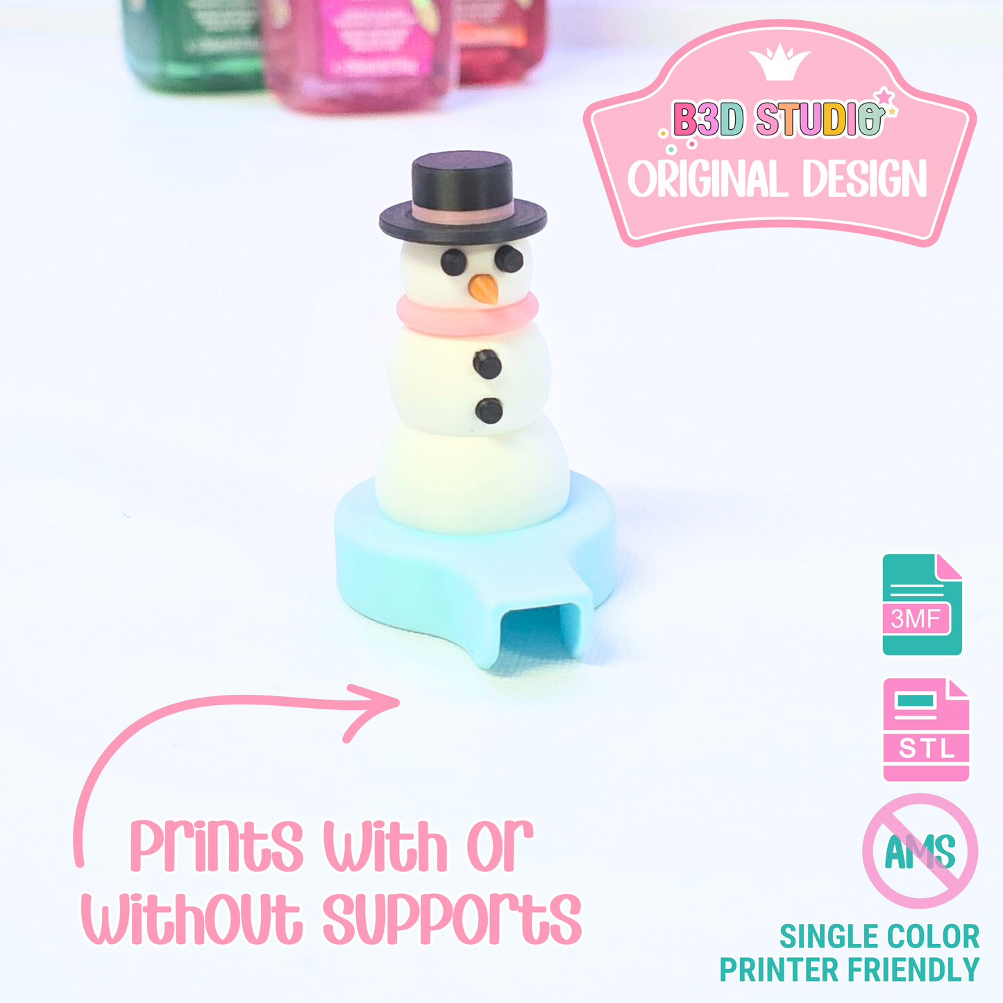 Snowman Soap Topper: 3D Print STL & 3MF File Gift (Digital Download)