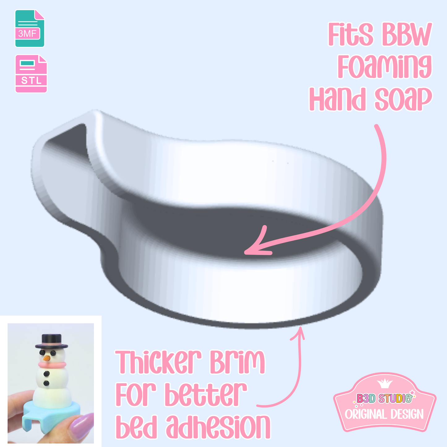 Snowman Soap Topper: 3D Print STL & 3MF File Gift (Digital Download)