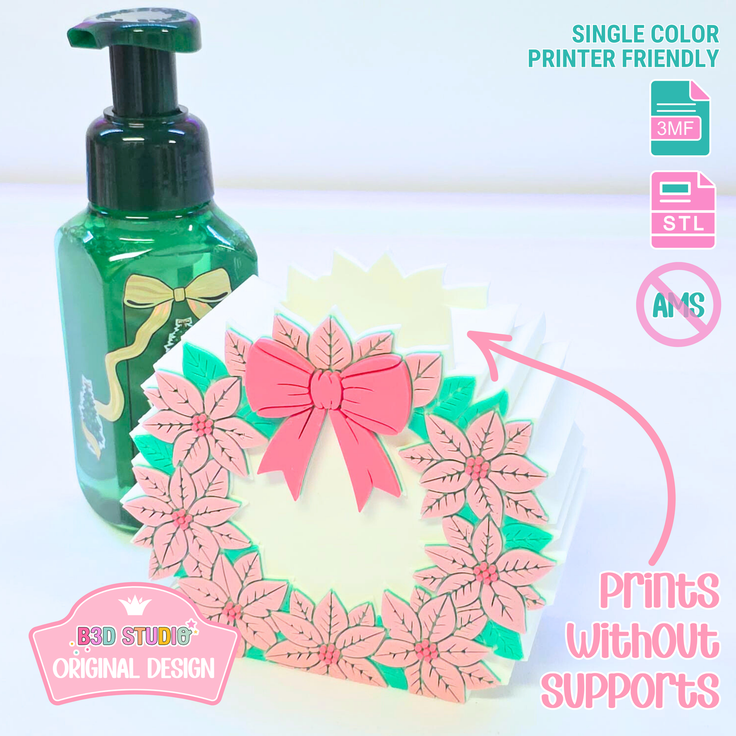 Poinsettia Wreath Soap Holder: 3D Print STL & 3MF File (Digital Download)