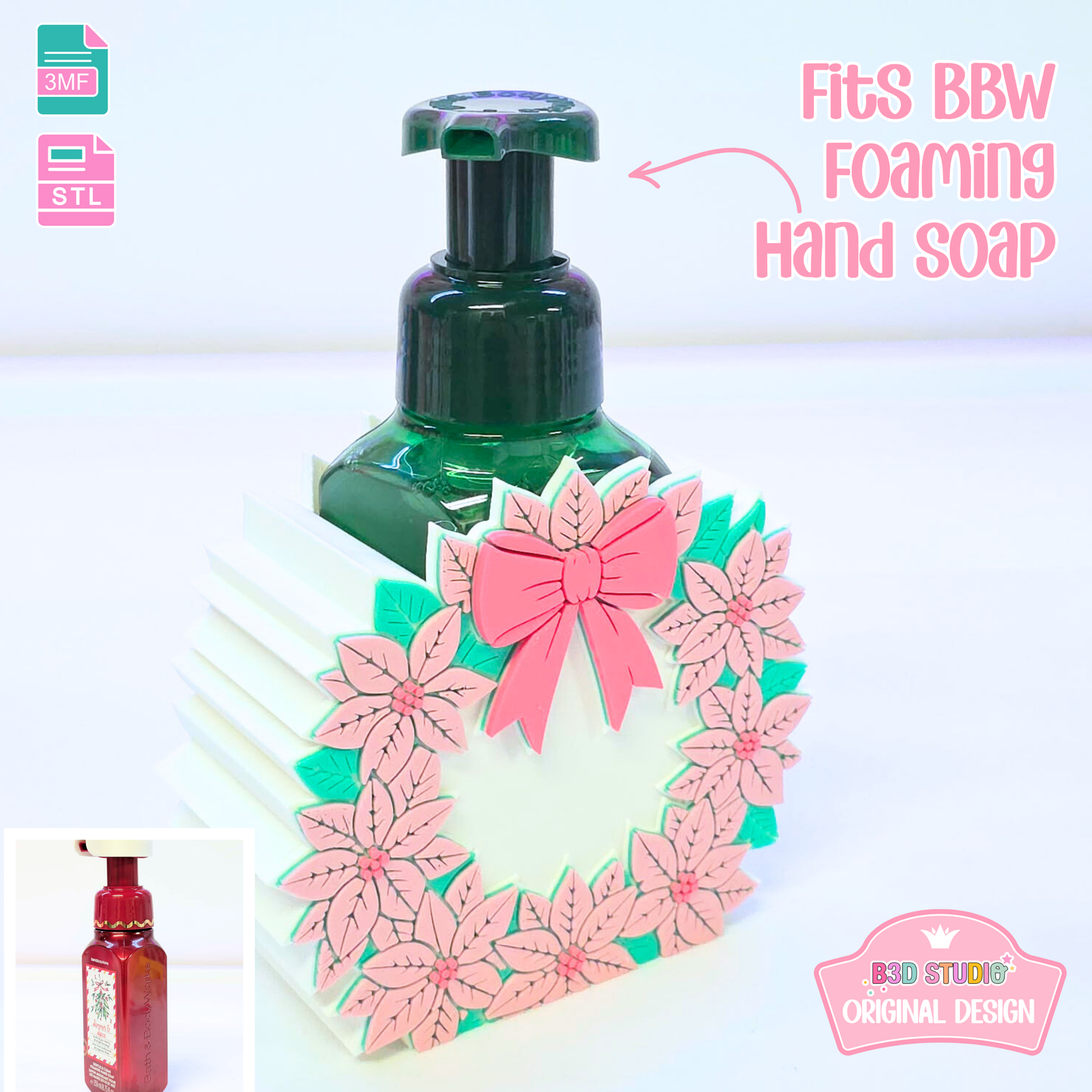 Poinsettia Wreath Soap Holder: 3D Print STL & 3MF File (Digital Download)