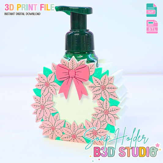 Poinsettia Wreath Soap Holder: 3D Print STL & 3MF File (Digital Download)