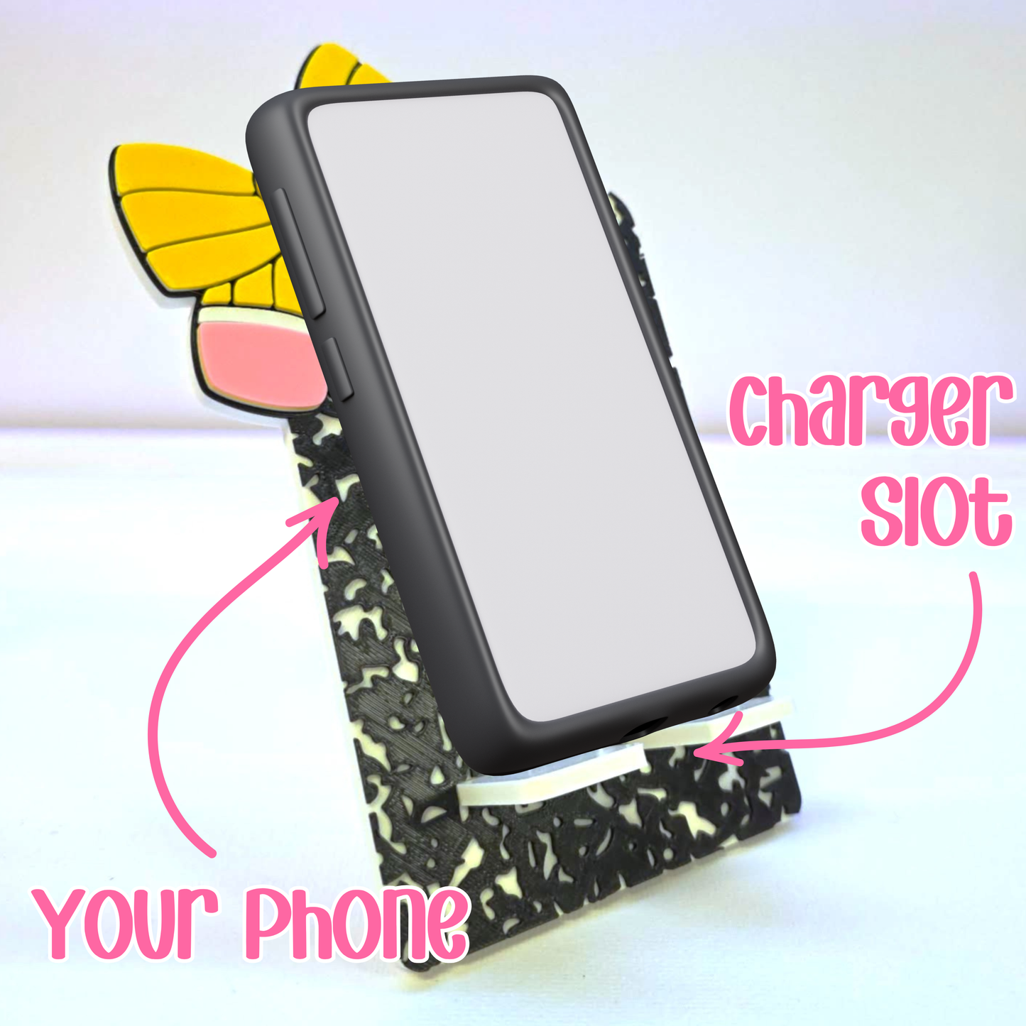 Editable Composition Pencil Bow Phone Holder 3D Print File (STL/3MF Digital Download)