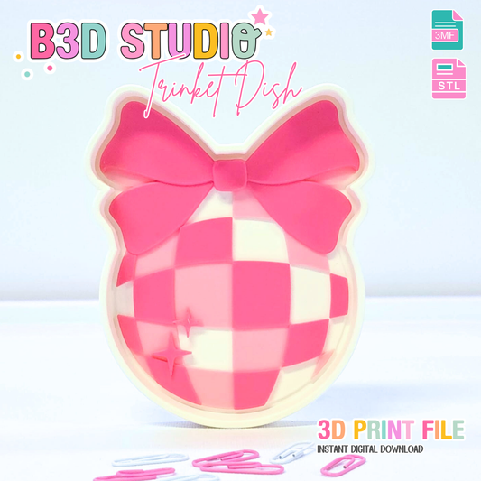 Disco Bow Trinket Dish 3D Print File – STL/3MF Desk Organization (Digital Download)