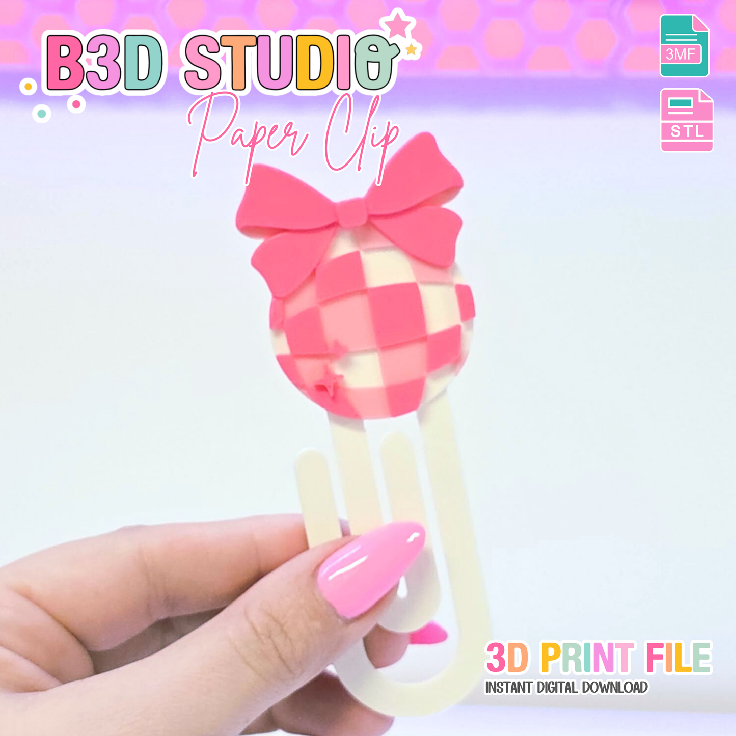 Disco Bow Paper Clip 3D Print File (STL & 3MF Digital Download)