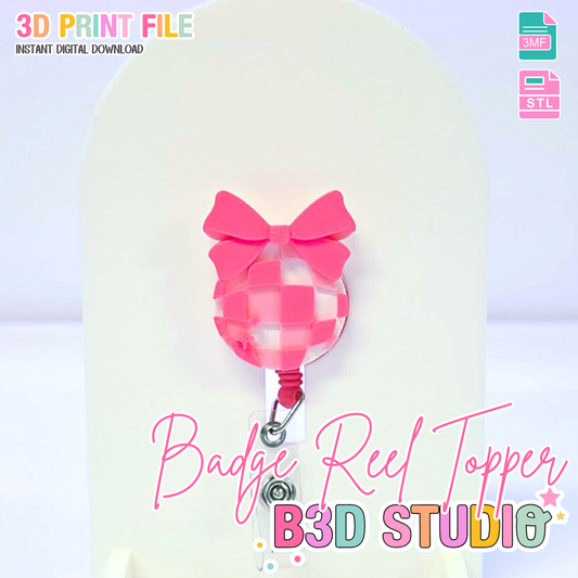 Disco Bow Badge Reel Topper 3D Print File (STL & 3MF Digital Download)