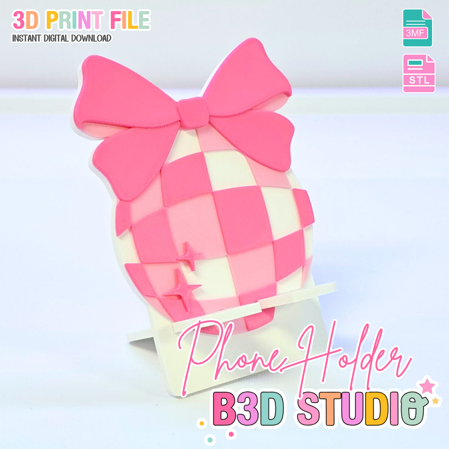 Disco Bow Phone Holder 3D Print File: Fun Desk Decor (STL/3MF Digital Download)