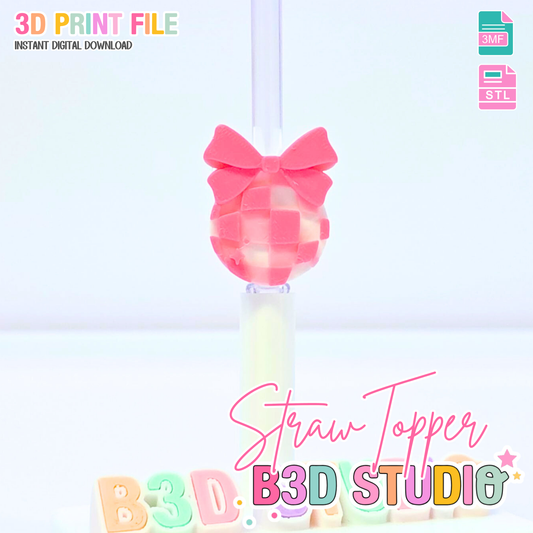 Disco Bow Straw Topper 3D Print File (STL & 3MF Digital Download) 8mm + 10mm Sizes