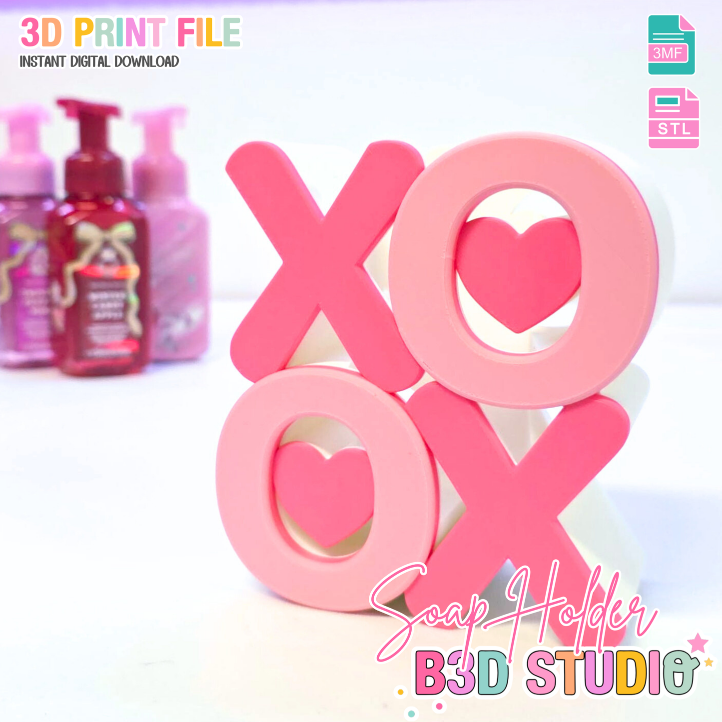 XO Hugs and Kisses Soap Holder: 3D Print STL & 3MF File (Digital Download)