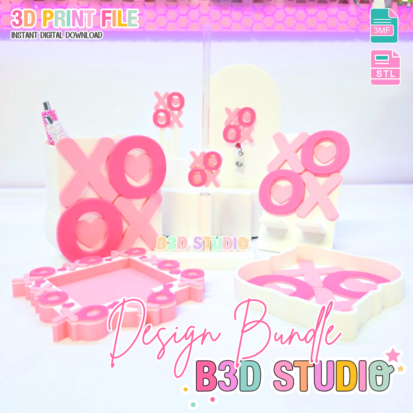 XO Hugs and Kisses 3D Print File Design Bundle (STL & 3MF Digital Download)