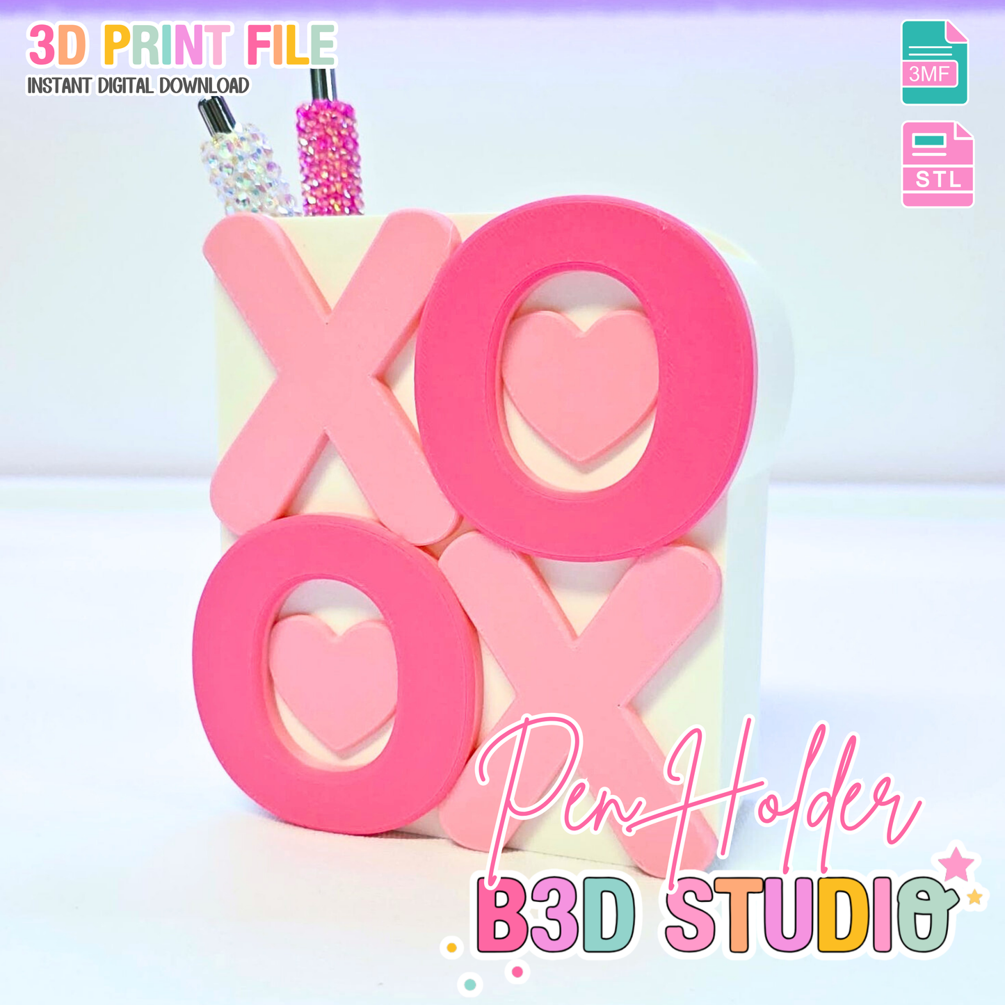 XO Hugs and Kisses Pen Holder: 3D Print STL & 3MF File (Digital Download)