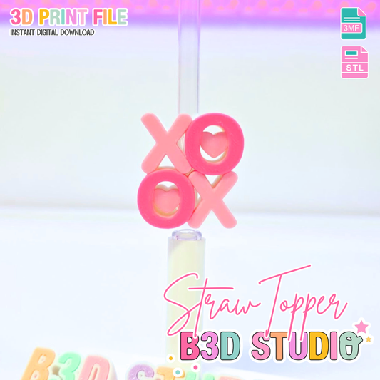 XO Hugs and Kisses Straw Topper 3D Print File (STL & 3MF Digital Download) 8mm + 10mm Sizes