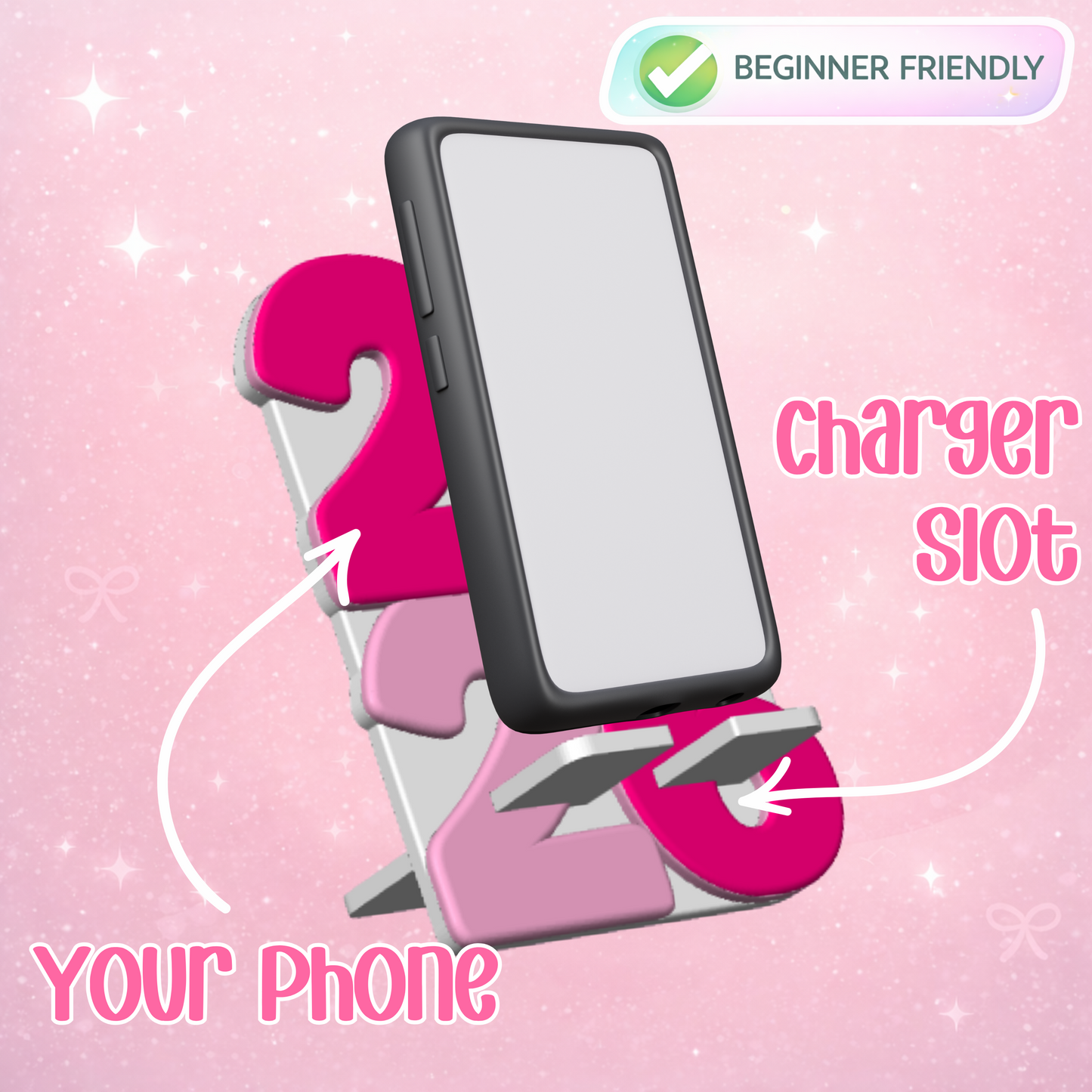 New Year 2026 Phone Holder 3D Print File: Fun Desk Decor (STL/3MF Digital Download)