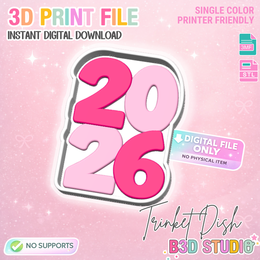 New Year 2026 Trinket Dish 3D Print File – Bow Desk Organizer (STL & 3MF)