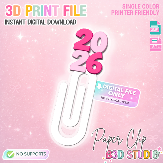 New Year 2026 Paper Clip 3D Print File (STL & 3MF Digital Download)