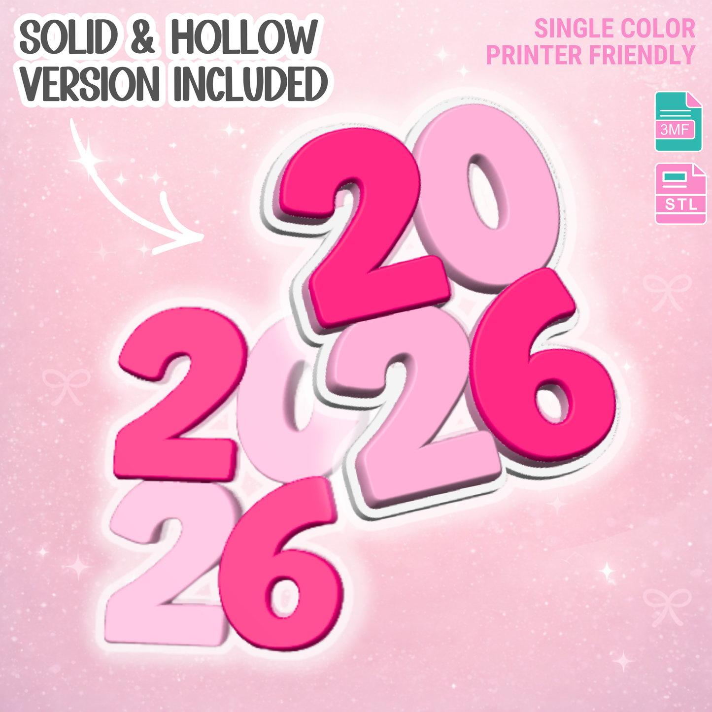 New Year 2026 Badge Reel Topper Flat Back 3D Print File (STL & 3MF Digital Download)