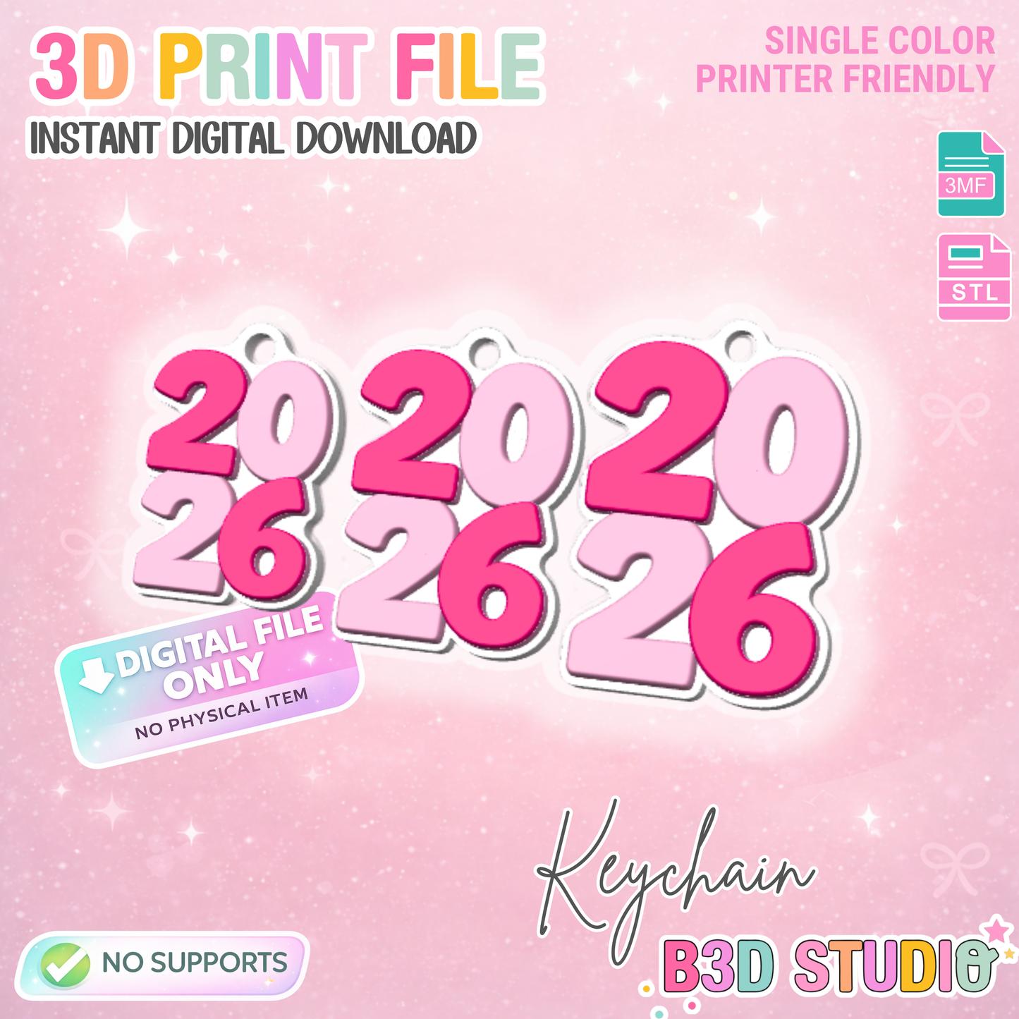 New Year 2026 NFC Keychain 3D Print File (STL & 3MF Digital Download)